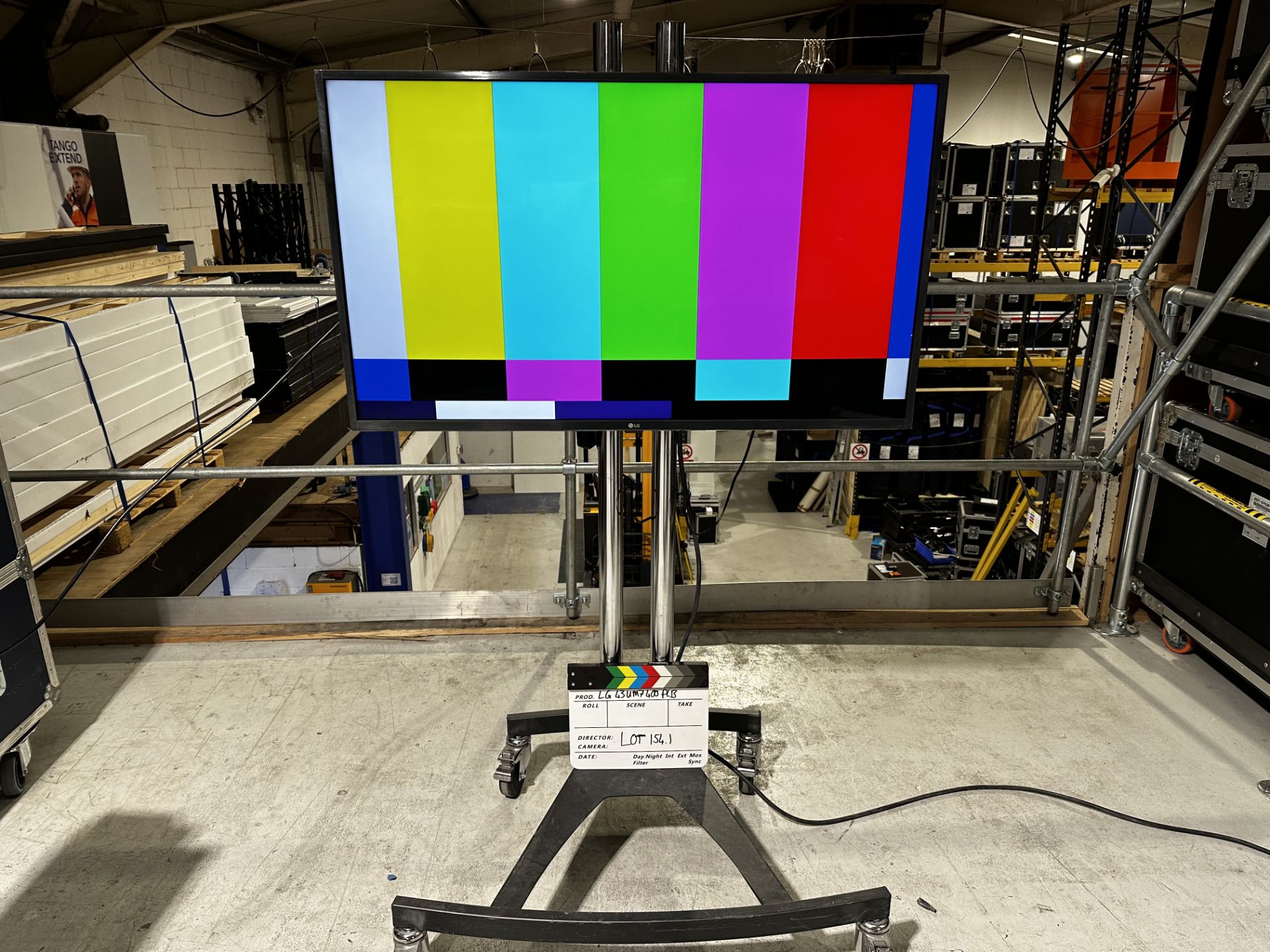 10 LG 43in Screens in cardboard boxes; Used for one show, in storage since, plastic wrap still