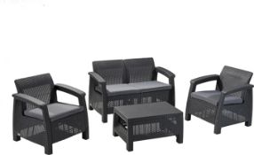 Brand New: Keter Corfu 4 Seater Lounge Set - Graphite / Mushroom