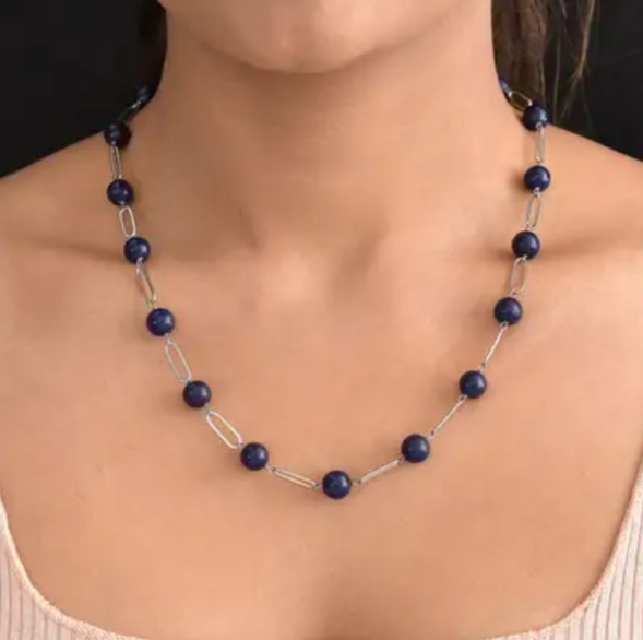 New! Lapis Lazuli Necklace (Size - 20) in Stainless Steel - Image 3 of 5