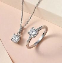 New! 2 Piece Set - Moissanite Ring and Pendant with Chain