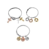 New! Set of 3 - Charm Bangles in Tri-Tone