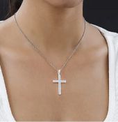 New! Cubic Zirconia Sterling Silver Cross Pendant with Chain