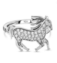 New! Elanza simulated CZ Unicorn Ring in Platinum Overlay Sterling Silver