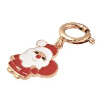 New! Christmas Santa Claus Enamelled Charm in Yellow Gold Tone