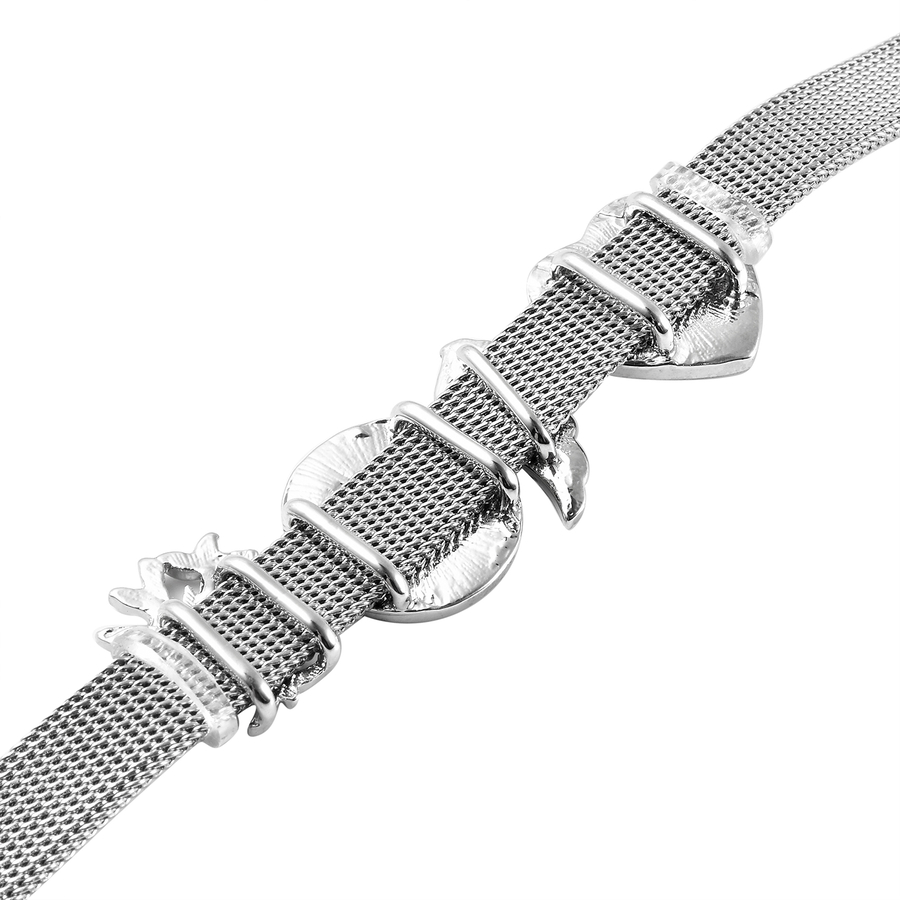New! Simulated Amethyst and White Austrian Crystal Adjustable Mesh Belt Strap Bracelet - Image 4 of 5