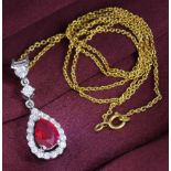 14 K / 585 White Gold Designer Ruby (GIA Certified) & Diamond Pendant