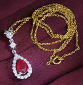 14 K / 585 White Gold Designer Ruby (GIA Certified) & Diamond Pendant