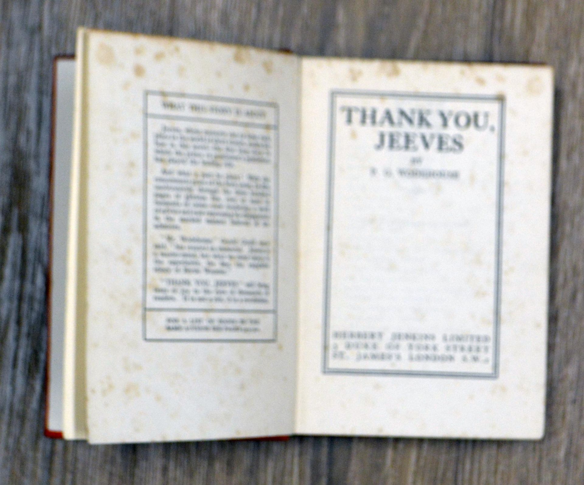 [Books] P.G.Wodehouse Thank You Jeeves 4th Printing VG Condition - Image 4 of 6