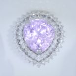 14 K / 585 White Gold Very Unique Large Kunzite (IGI Certified) and Diamond Cocktail Ring