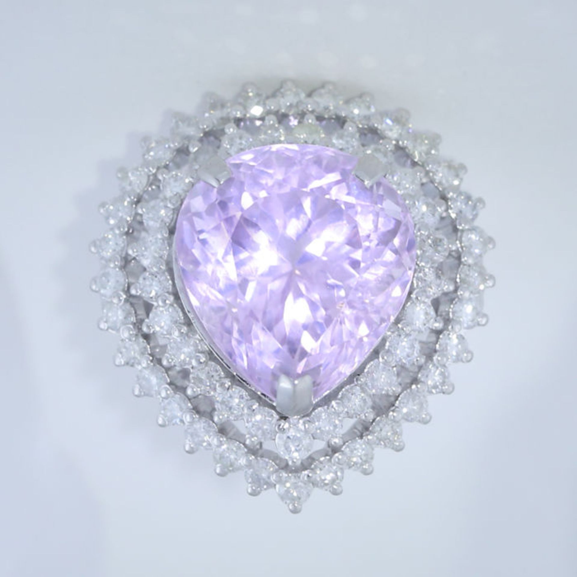 14 K / 585 White Gold Very Unique Large Kunzite (IGI Certified) and Diamond Cocktail Ring