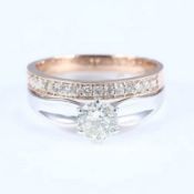 18 K / 750 Set of 2 Rings with Solitaire Diamond & Side Diamonds