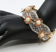 IGI Certified 14 K / 585 Antique Look Diamond Bangle Pair with Pearls & Enamel Work