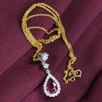 14 K / 585 White Gold Designer Ruby (GIA Certified) & Diamond Pendant