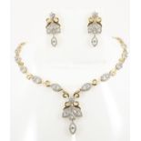 IGI Certified 14 K / 585 Yellow Gold Diamond Necklace with Matching Diamond Earrings