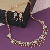 IGI Certified 14 K / 585 Rose Gold Diamond Necklace with Earrings