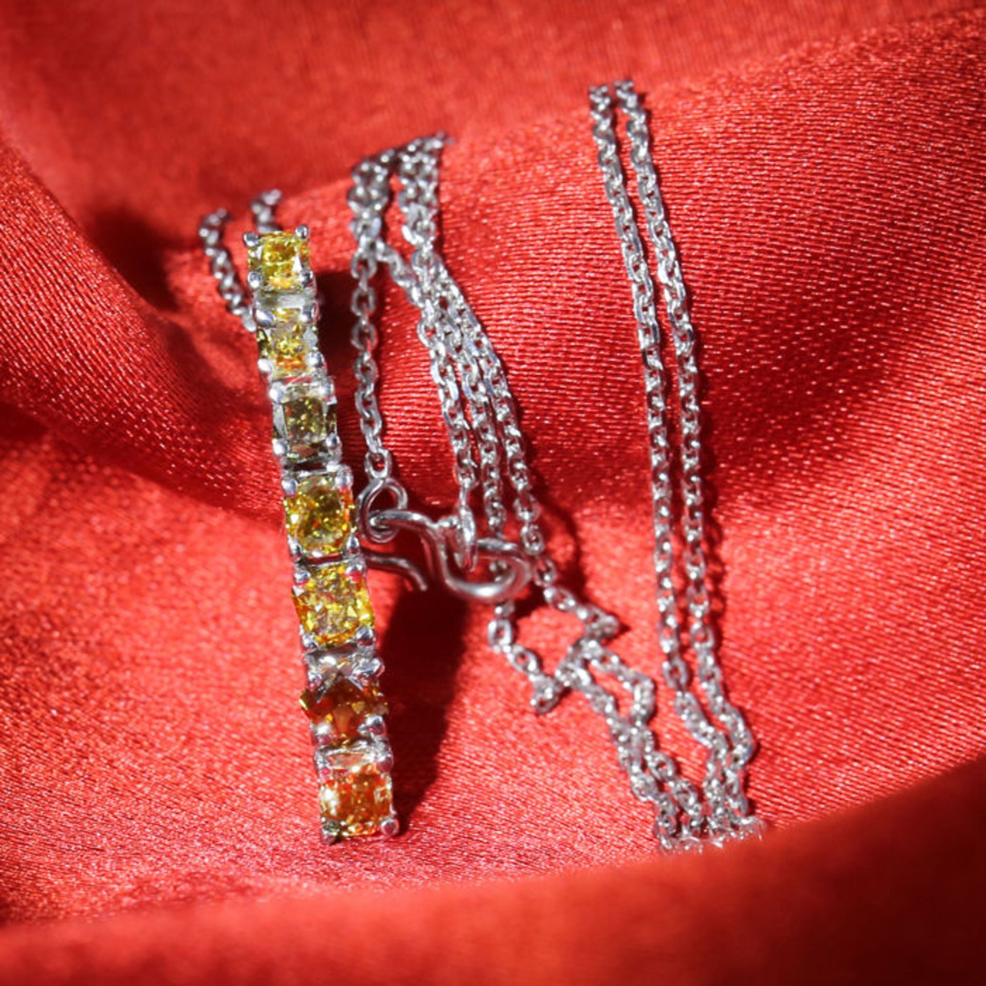 14 K White Gold Designer Fancy Color Diamond Pendant Necklace - Image 3 of 6