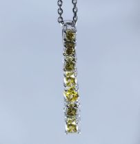 14 K White Gold Designer Fancy Color Diamond Pendant Necklace