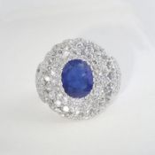 14 K / 585 White Gold Designer Blue Sapphire ( IGI certified ) & Diamond Ring