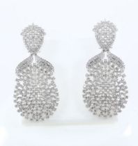 IGI Certified 14 K/585 White Gold Diamond Long Chandelier Earrings