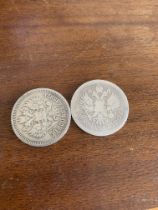 Two Imperial Russian Silver Kopeck Coins 1897 & 1899.