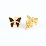 14 K / 585 Yellow Gold Diamond Earring Studs with Enamel