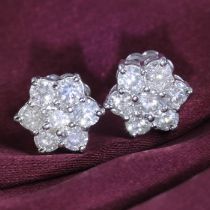 IGI Certified 14 K/575 White Gold Flower Shape Solitaire Diamond Earrings Studs