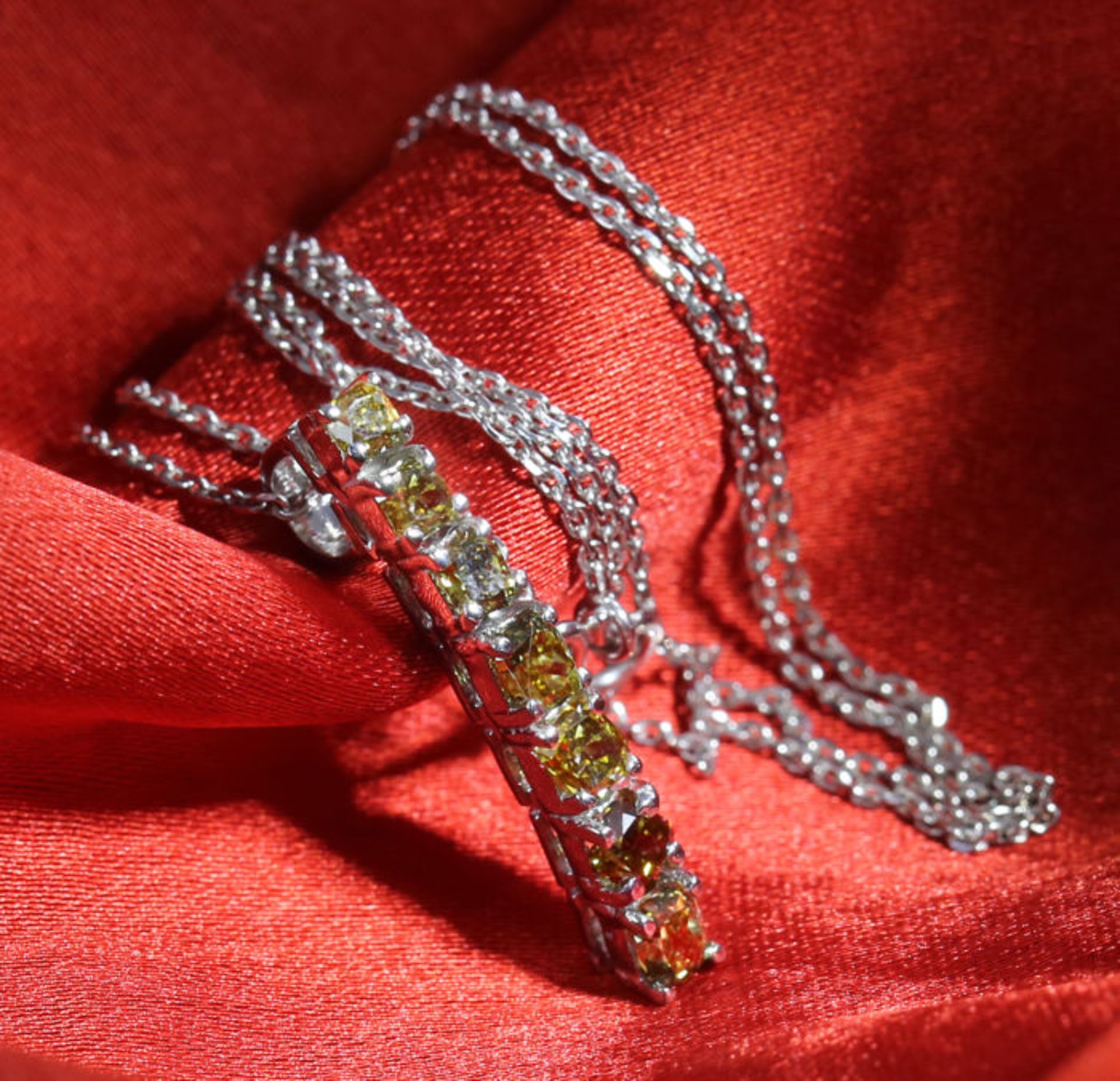 14 K White Gold Designer Fancy Color Diamond Pendant Necklace - Image 2 of 6