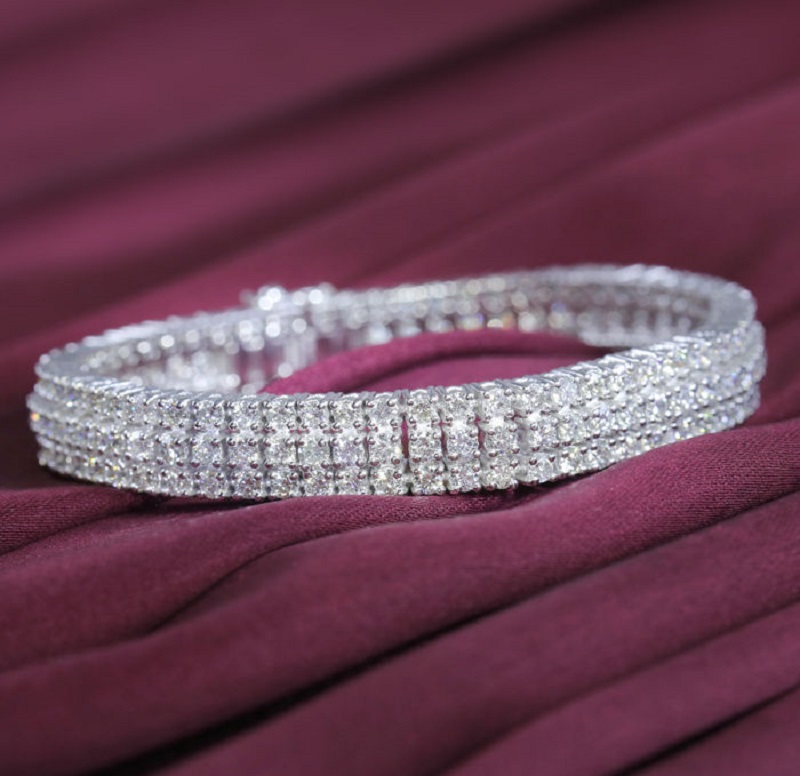 14 K /585 White Gold 3 Line Tennis Bracelet with 12.30 ct. Diamonds - Image 2 of 6