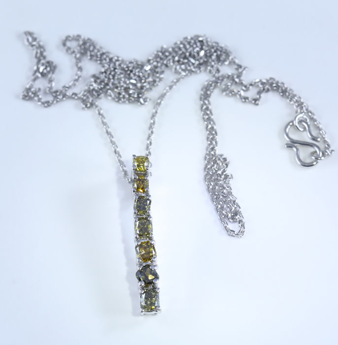 14 K White Gold Designer Fancy Color Diamond Pendant Necklace - Image 6 of 6