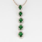 14 K / 585 White Gold Designer Tsavorite Garnet & Diamond Pendant Necklace