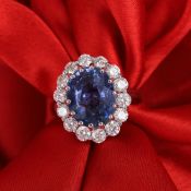 14 K / 585 White Gold Designer Blue Sapphire ( IGI Certified ) & Diamond Ring