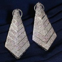 14 K / 585 Very Exclusive White Gold Rare Pink Diamond Long Earrings