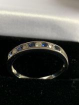 9ct White Gold Channel Set Semi Eternity Diamond & Sapphire Ring 0.12