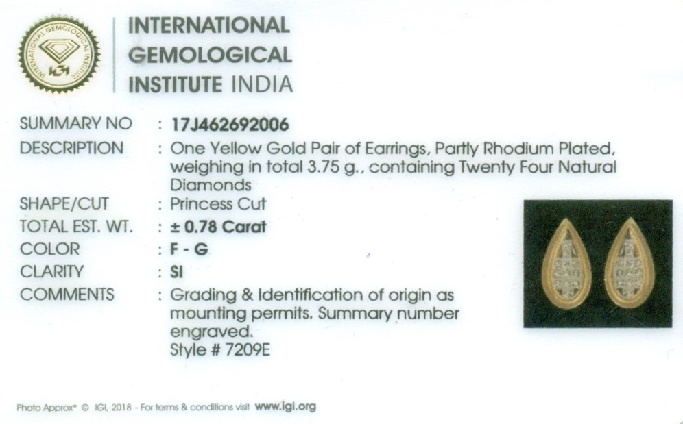 IGI Certified 14 K / 585 Yellow Gold Diamond Earring Studs - Image 6 of 6
