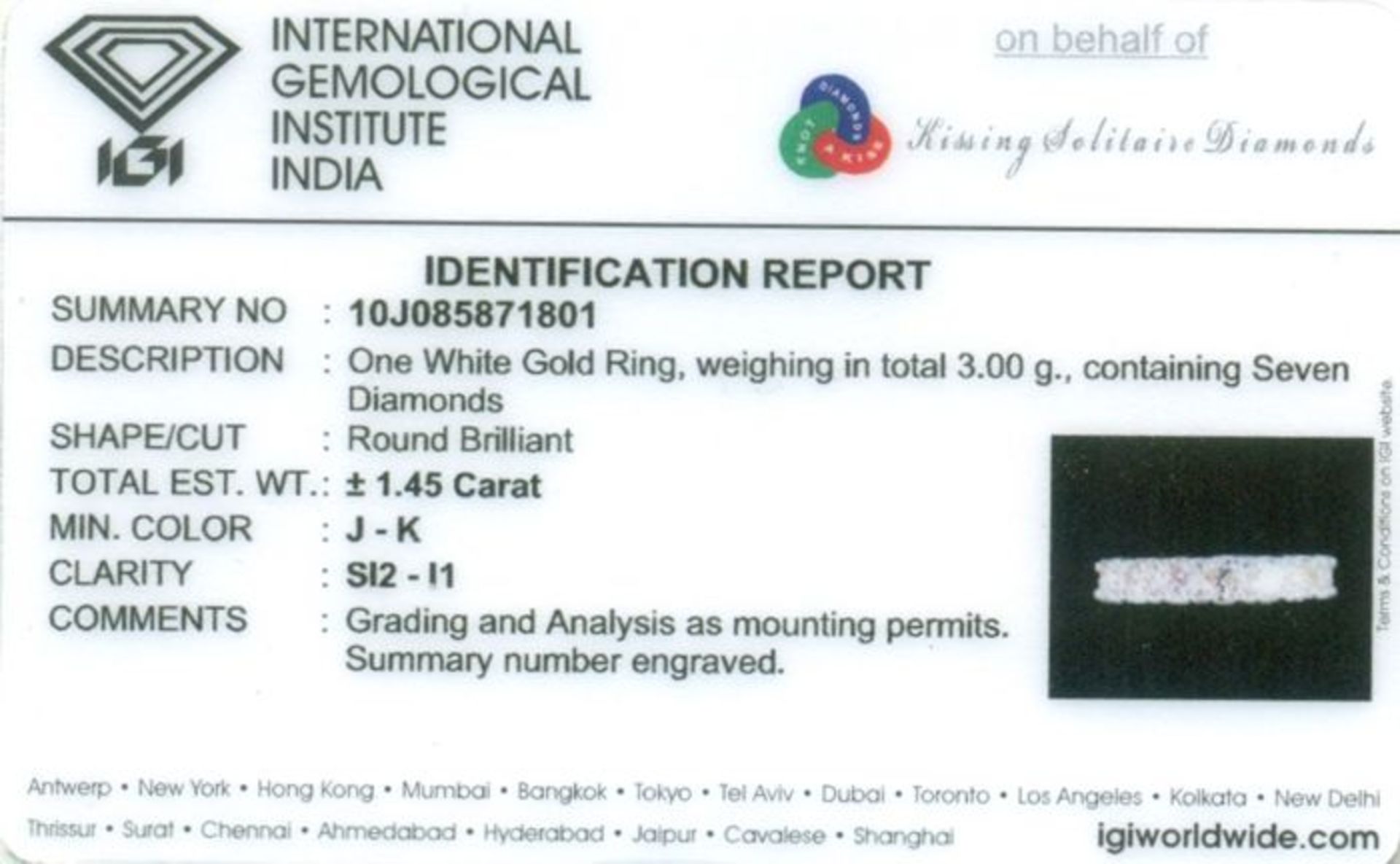 IGI Certified 14 K / 585 White Gold 7 Diamond Ring - Image 2 of 5