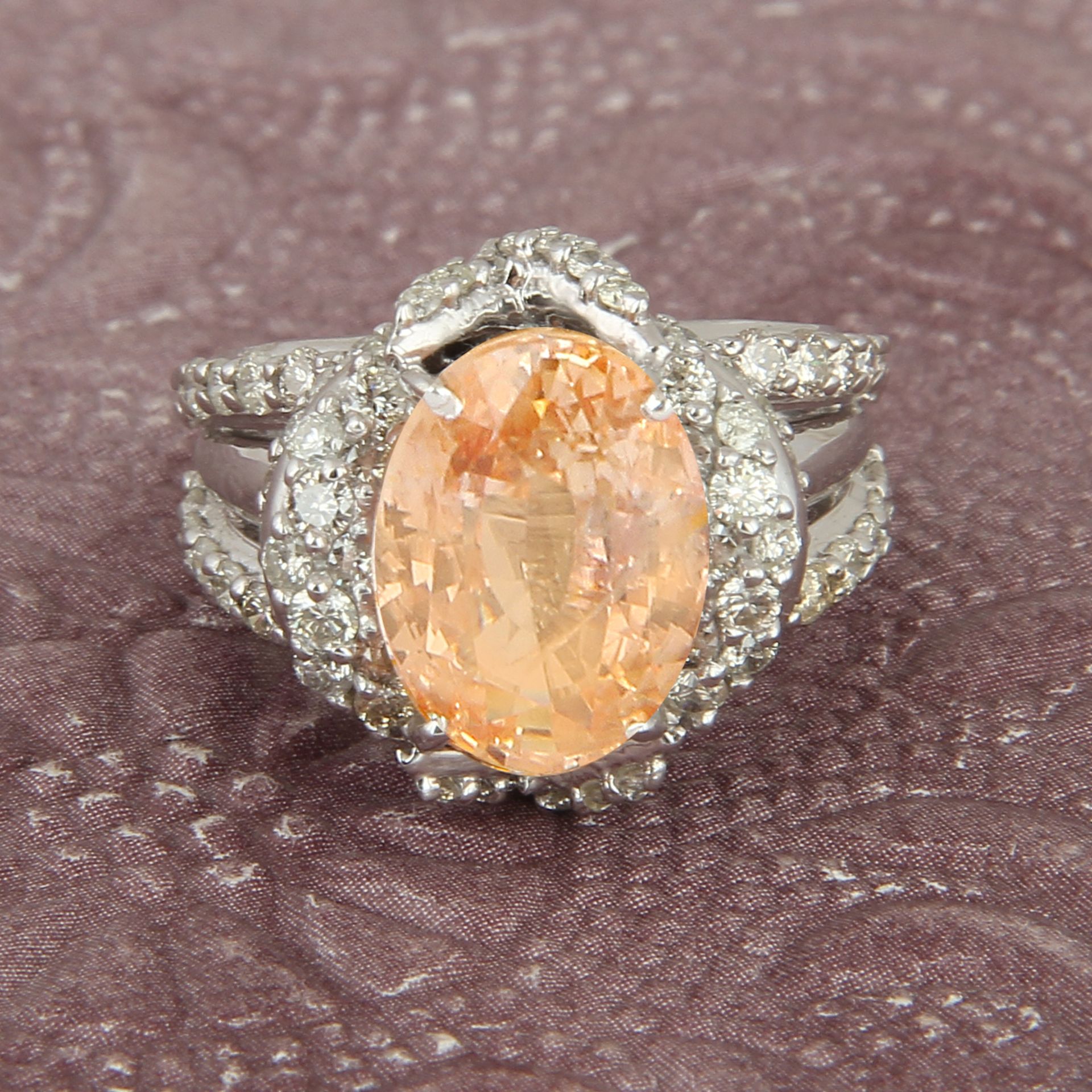 14 K Very Exclusive Designer White Gold Padparadscha Sapphire (GRS certified) and Diamond Ring - Image 8 of 11