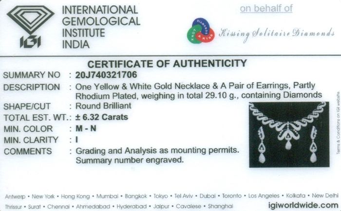IGI Certified 14 K Diamond Necklace with Matching Diamond Earrings - Image 2 of 12
