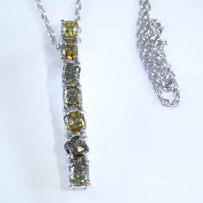 14 K White Gold Designer Fancy Color Diamond Pendant Necklace - Image 4 of 6