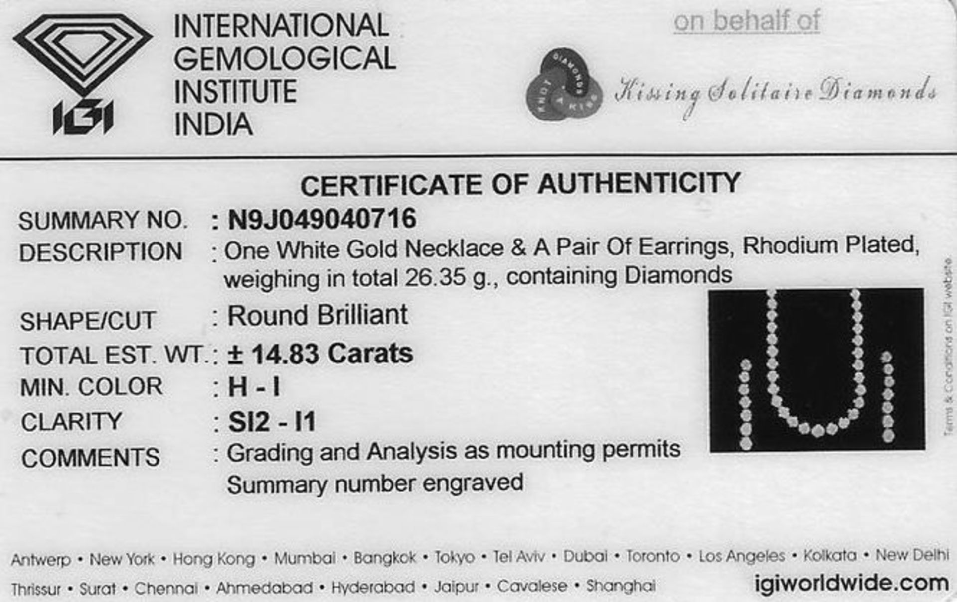IGI Certified 14 K/ 585 White Gold Solitaire Diamonds Necklace with matching Drop Earrings - Image 2 of 8