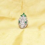 14 K / 585 White Serpenti Brooch / Pendant with Emerald Green Eyes