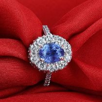 14 K / 585 White Gold Blue Sapphire ( IGI certified ) and Diamond Ring
