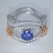 14 K /585 White Gold Very Exclusive Blue Sapphire (GIA certified) and Diamond Ring