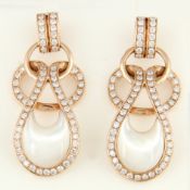 IGI Certified 18 K / 750 Rose Gold Designer Diamond & Mother of Pearl Earrings