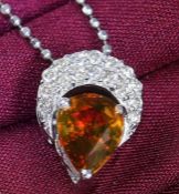 IGI certified 14 K Very Exclusive White Gold Alexandrite and Diamond Pendant Necklace