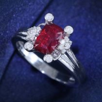 14 K / 585 White Gold Designer Ruby (GIA Certified) and Diamond Ring