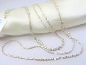 Italian 925 Silver 34 inch Margarita Glitter Rock Chain Necklace New with Gift Pouch