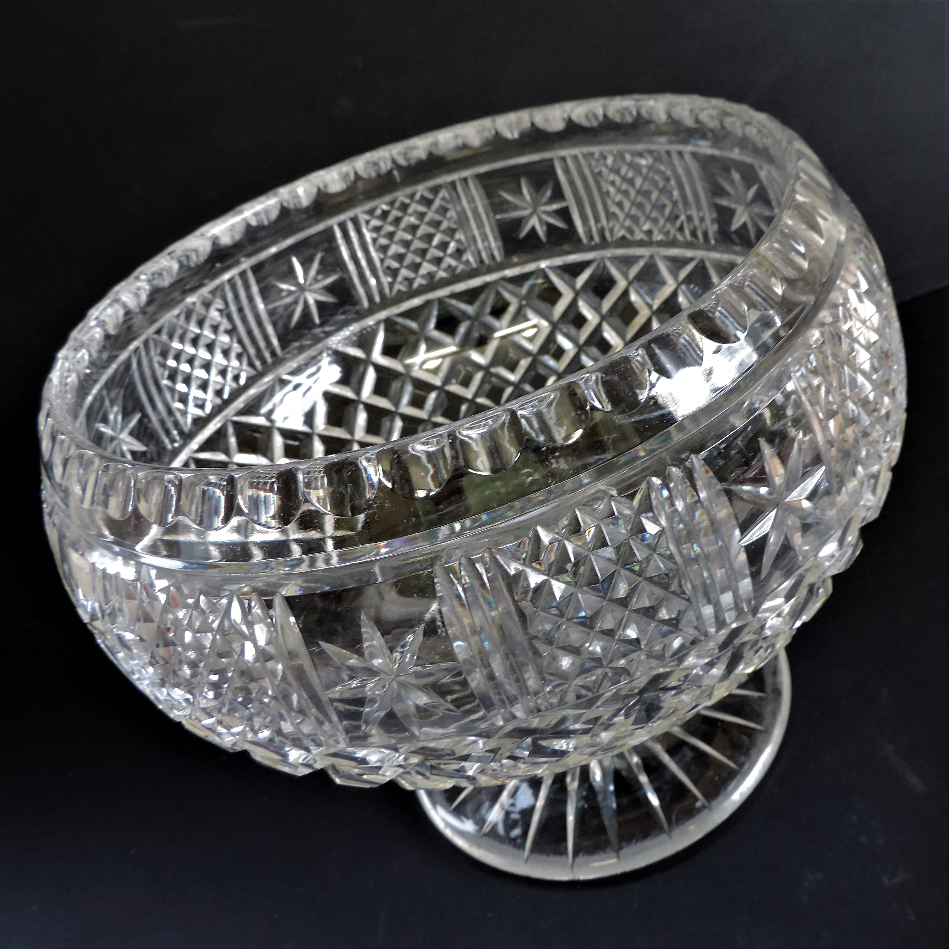 Large Antique Hand Cut Crystal Pedestal Bowl - Image 4 of 7