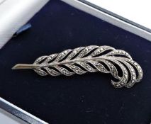 Vintage Sterling Silver Marcasite Leaf Brooch.