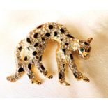 Vintage Gold Plated Crystal Leopard Brooch