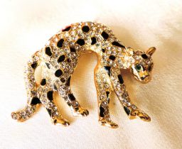 Vintage Gold Plated Crystal Leopard Brooch